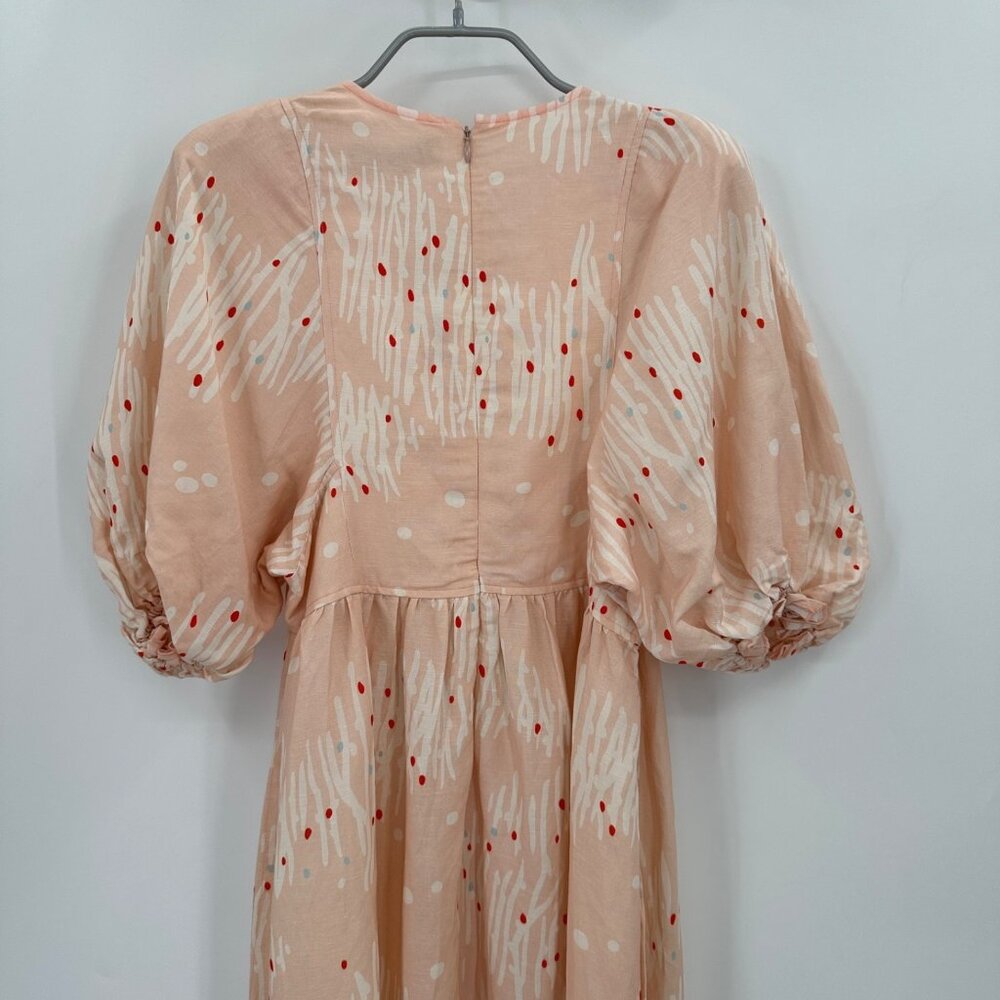 Hunter Bell Abstract Coral Palmer Linen Maxi Dress size XS Puff Sleeve Tiered - Picture 15 of 16